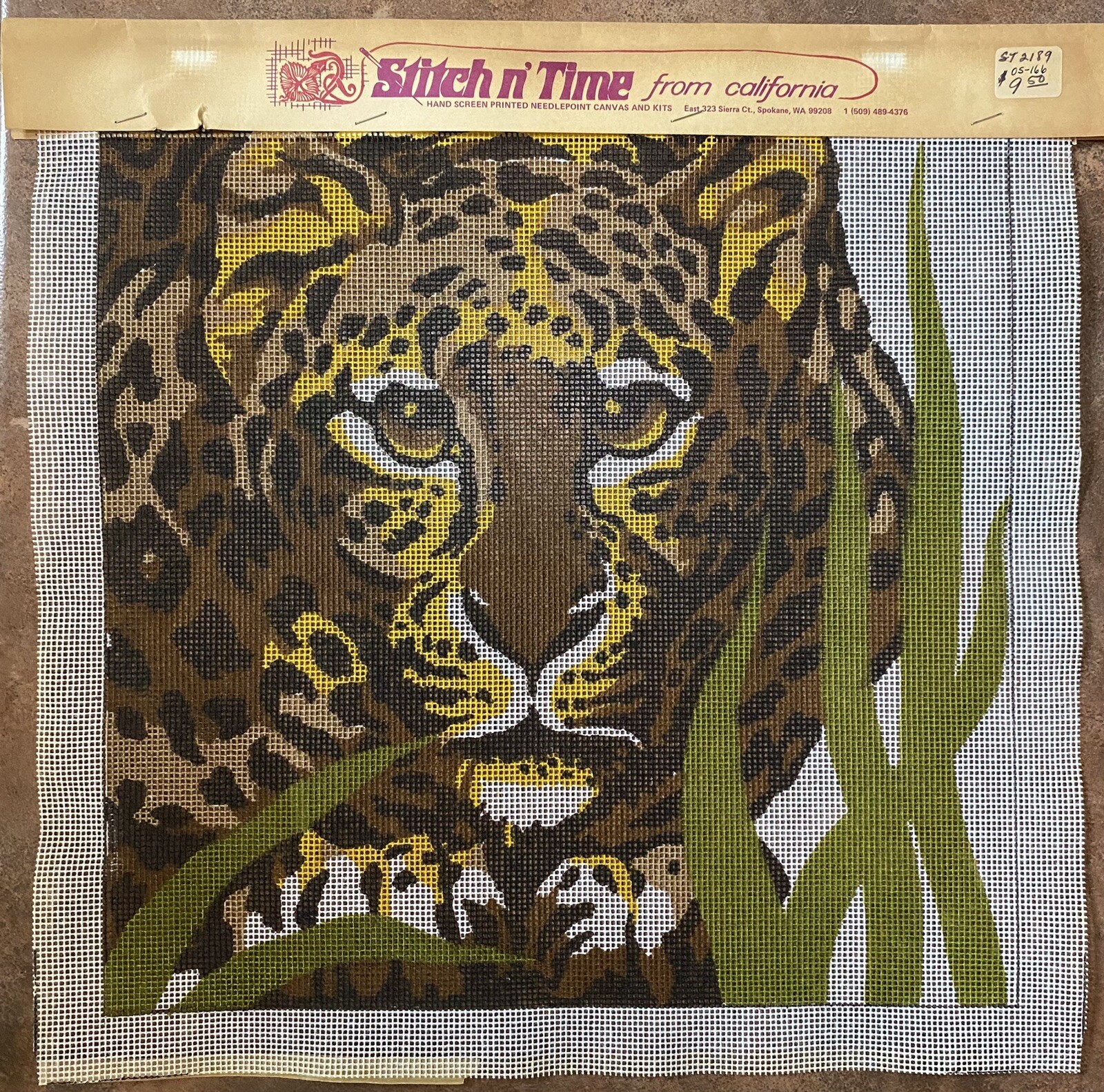 Jaguar Jungle Stalk 14" x 14" Stitch N Time Needlepoint Canvas Hand Screen Print
