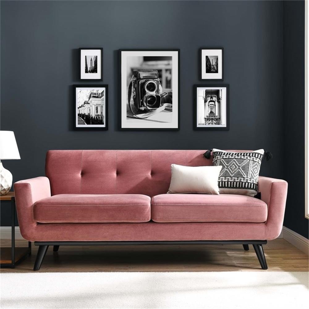 Modway Engage Modern Tufted Back Performance Velvet Loveseat in Dusty Rose