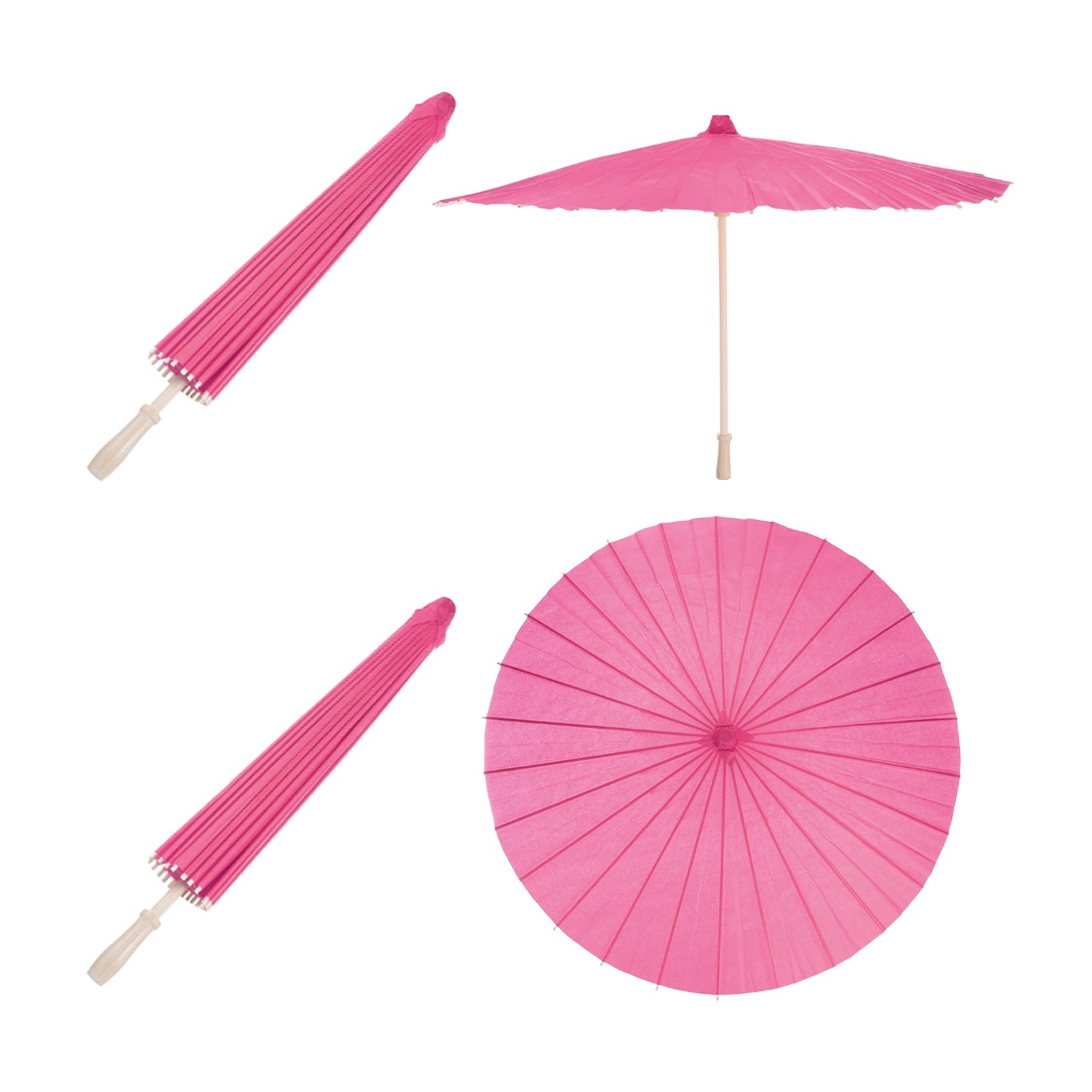 2 Pcs Paper Umbrellas ,33" Paper Parasol Umbrella for Craft,Rose Red