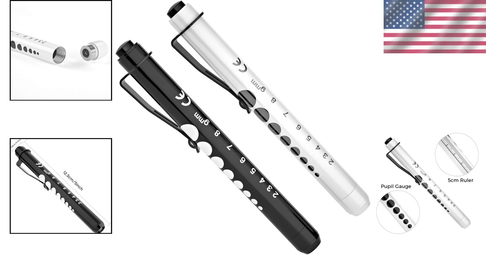 Professional LED Pen Lights for Doctors - 2 Pack with Ruler Included