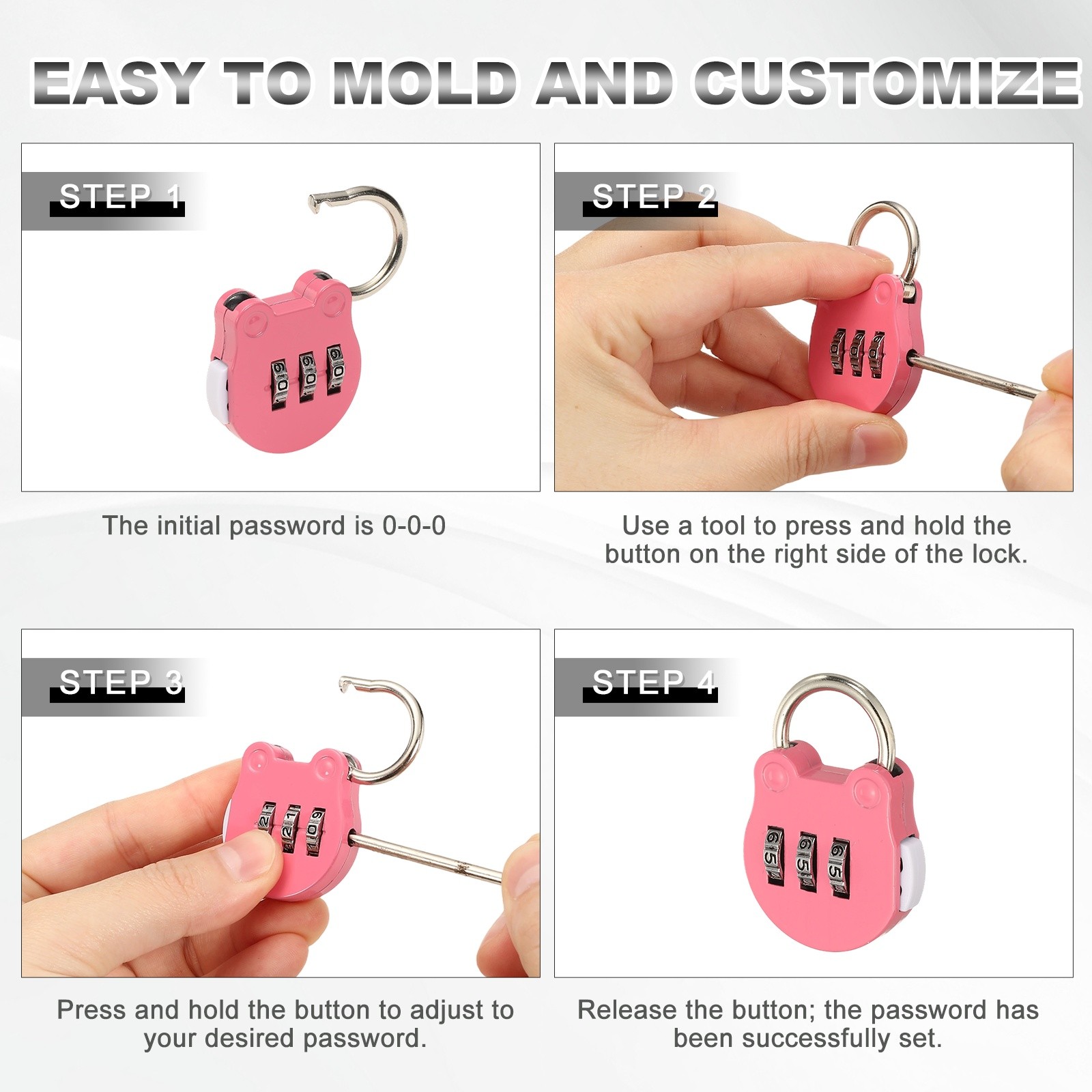 Combination Padlock (Small, Yellow)(4 Pcs),Cat Shackle Code Locks