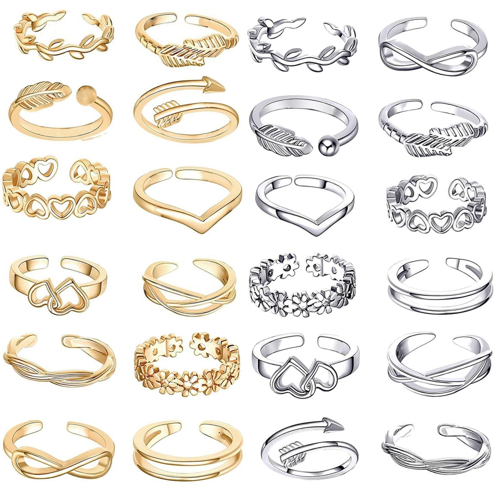 24pcs Toe Rings for Women Adjustable Toe Rings Women