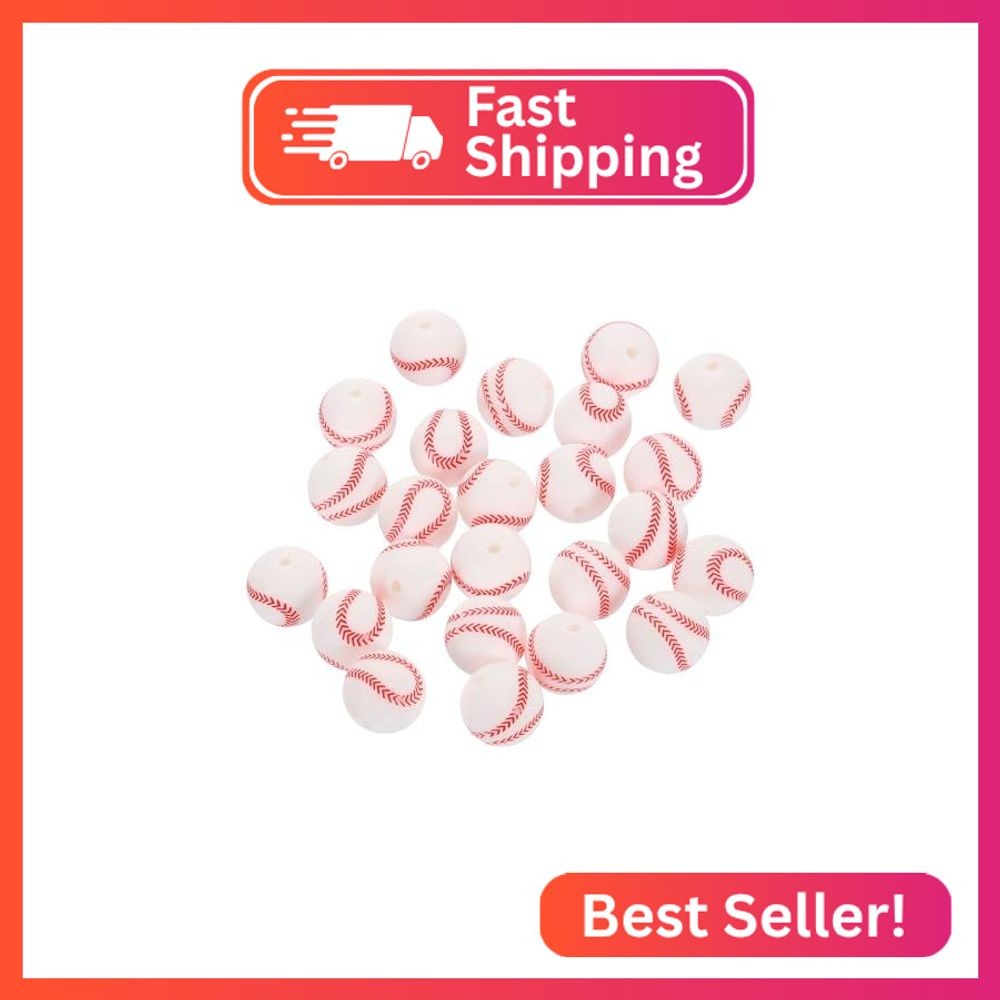 uxcell Sports Ball Beads, 24Pcs 15mm - Silicone Round Spacer Focal Beads, Rubber