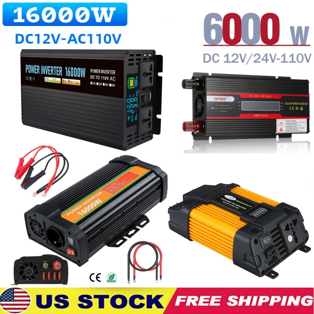 16000W/6000W Vehicle Car Power Inverter DC 12V to AC 110V Converter USB Port US