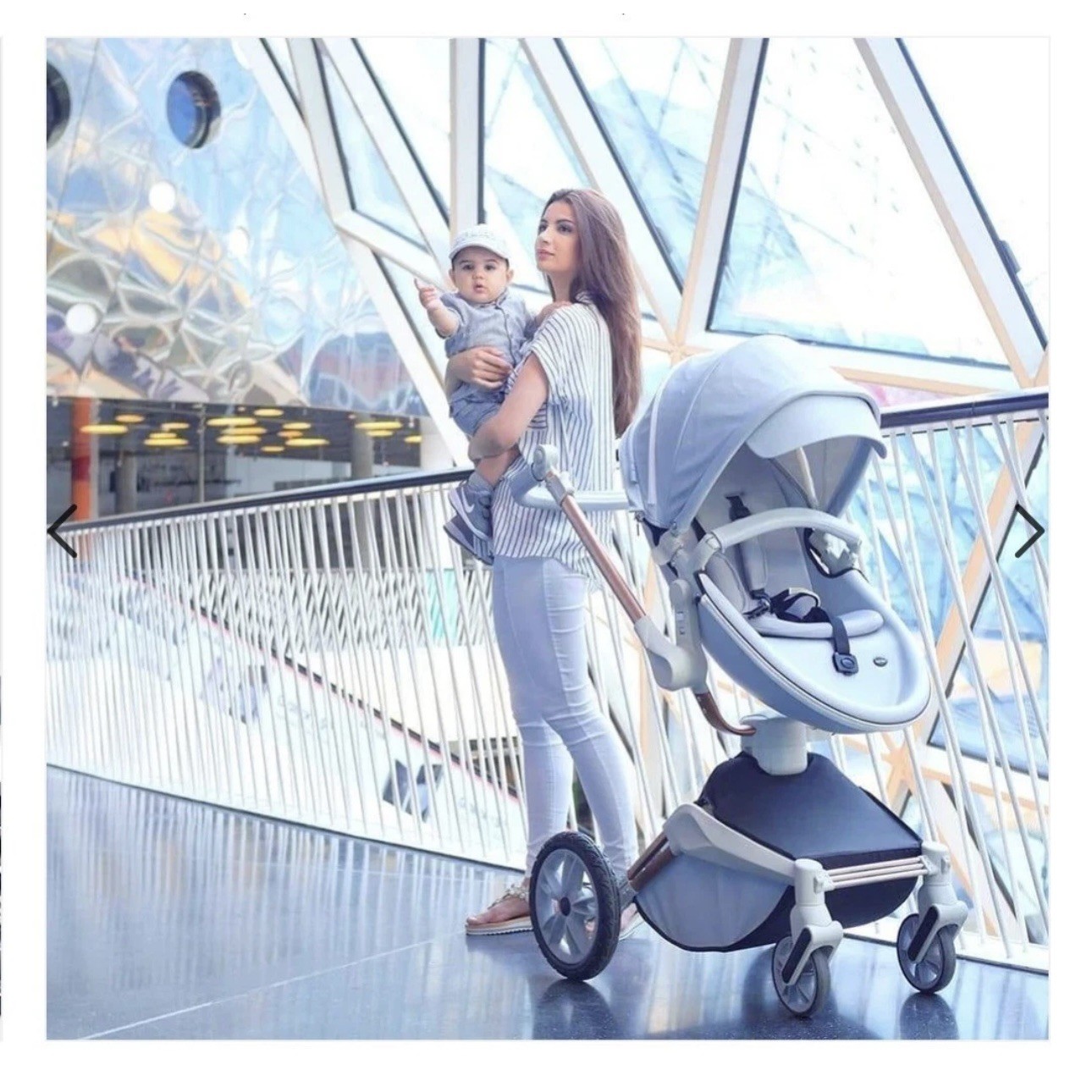 Hot Mom 2-in-1 Baby Grey Stroller with a 360° rotation function &PU leather SPF+