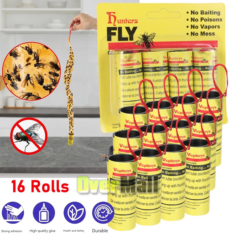 16 Rolls Fly Sticky Trap Paper Insect Bug Catcher Strip Fly Sticker Non Toxic US