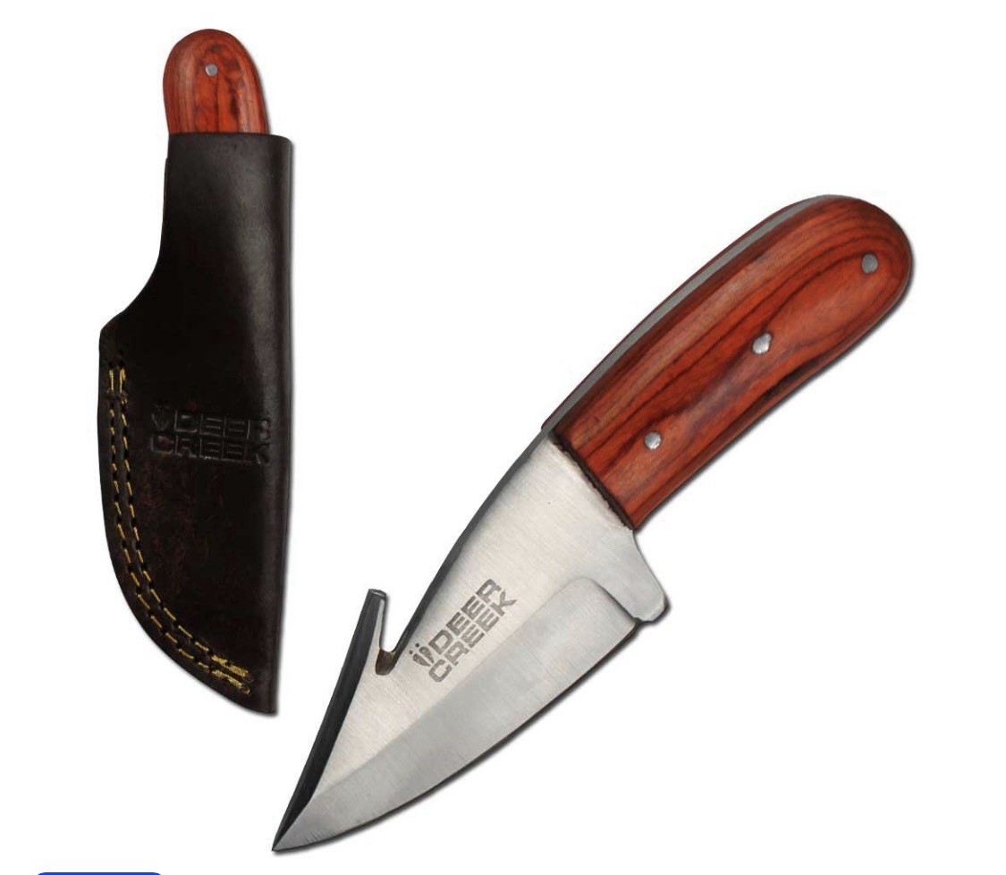 Short Skinner Red Wood Handle Silver Blade with Leather Sheath Knife