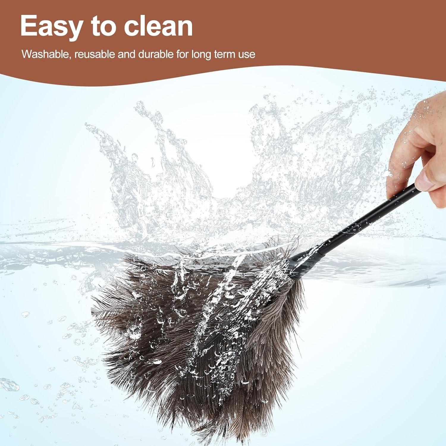 Ostrich Feather Duster 14.9" Mini with Plastic Handle, 2 Pack Reusable