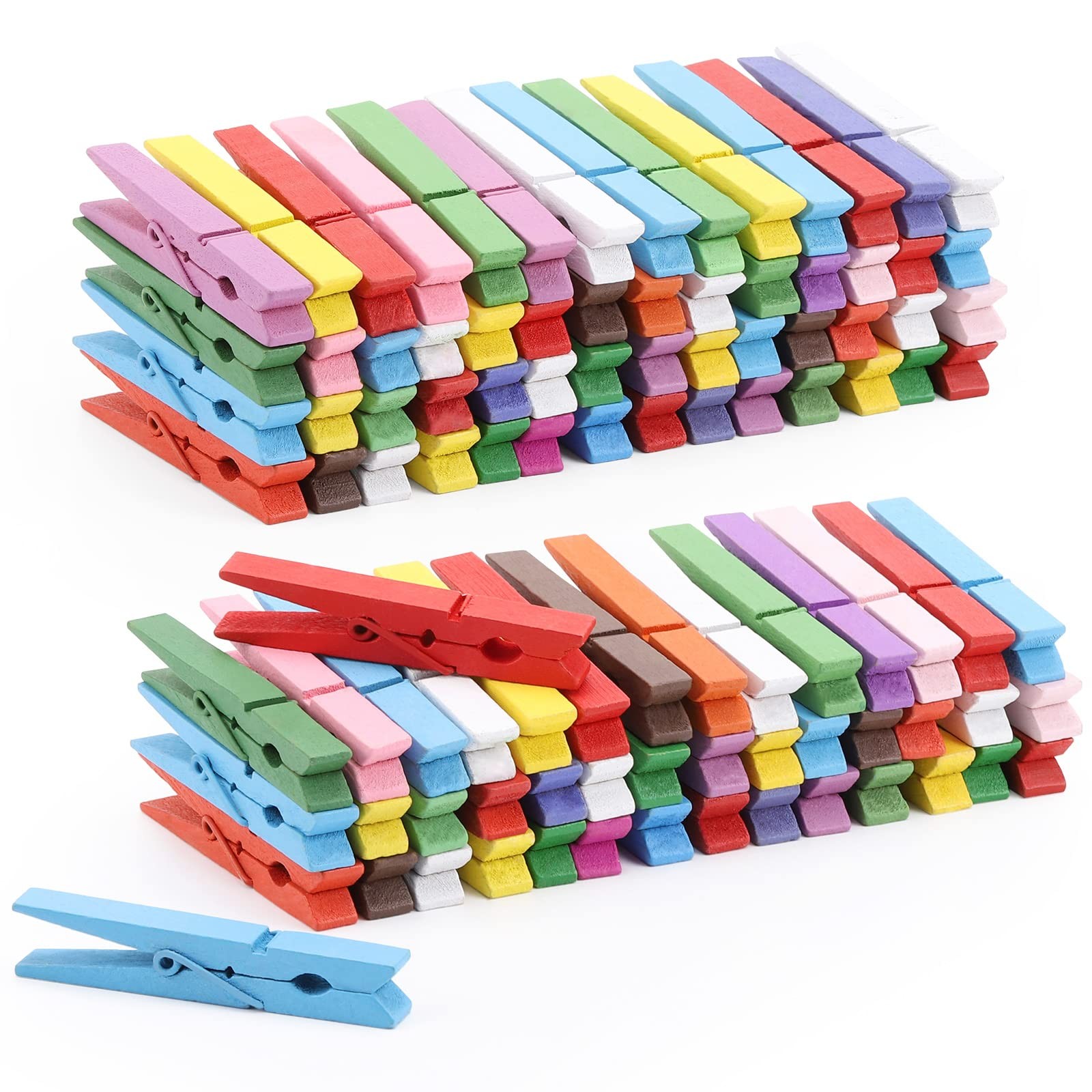 100pcs Colored Clothespins Wooden Heavy Duty Clothes Pins with Strength Spri...