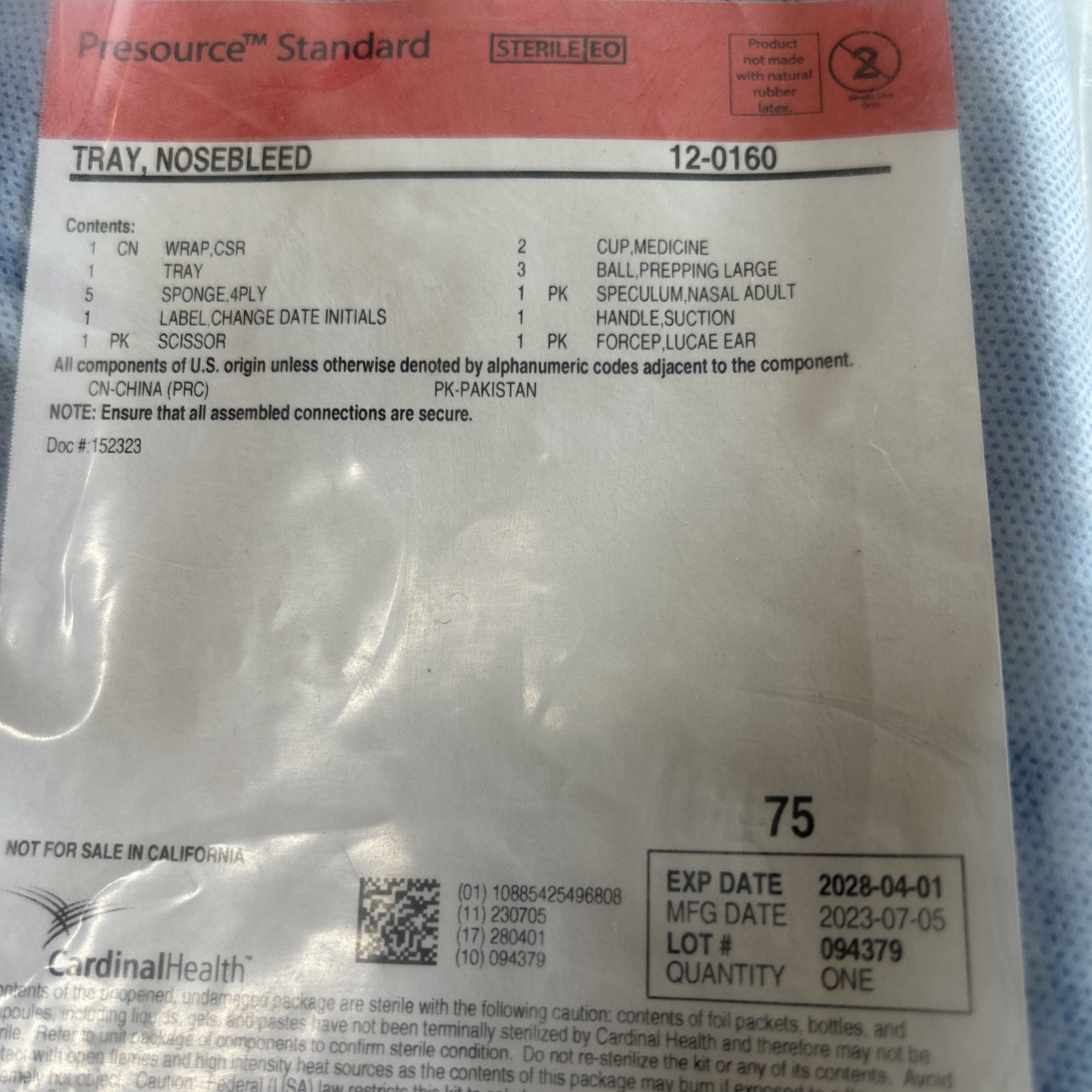 Cardinal Health Nosebleed Tray