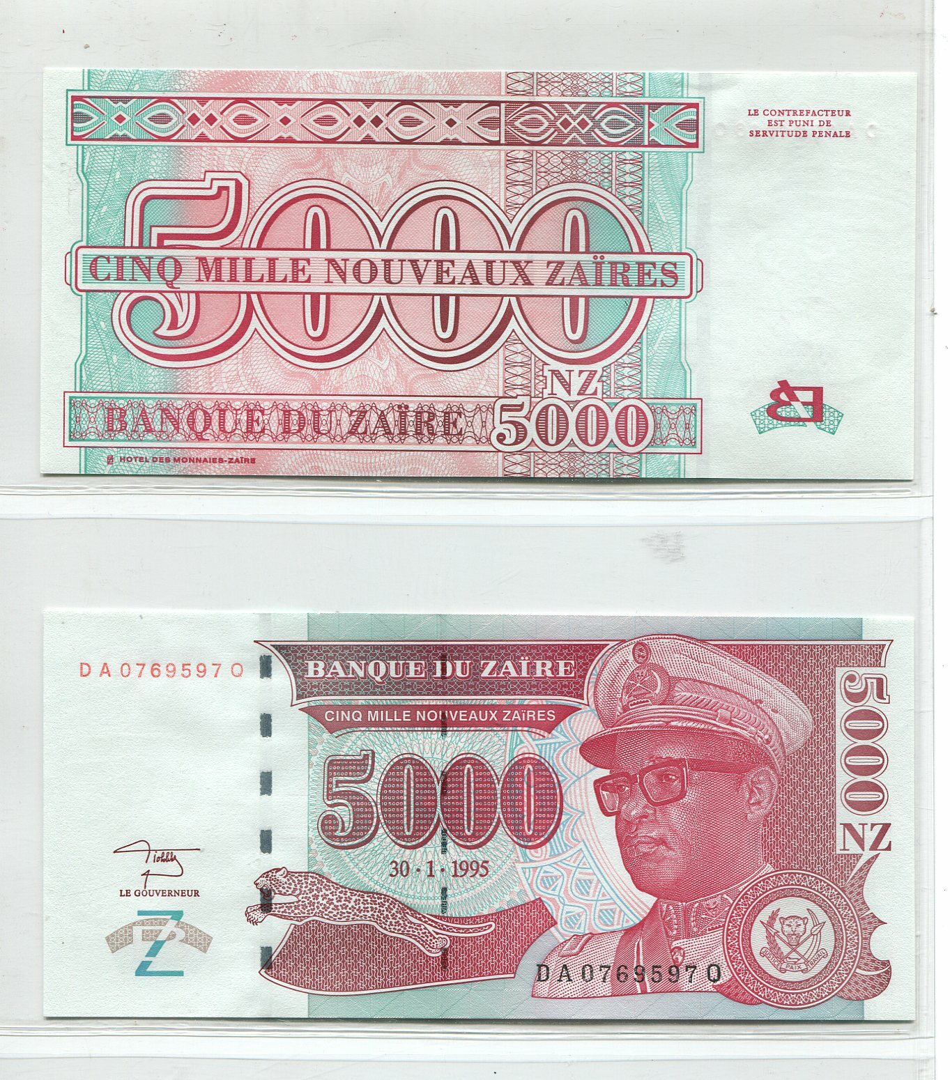 Zaire 1995 5000 Nouveaux Zaire 5000  NZ  | Uncirculated Banknote | UNC