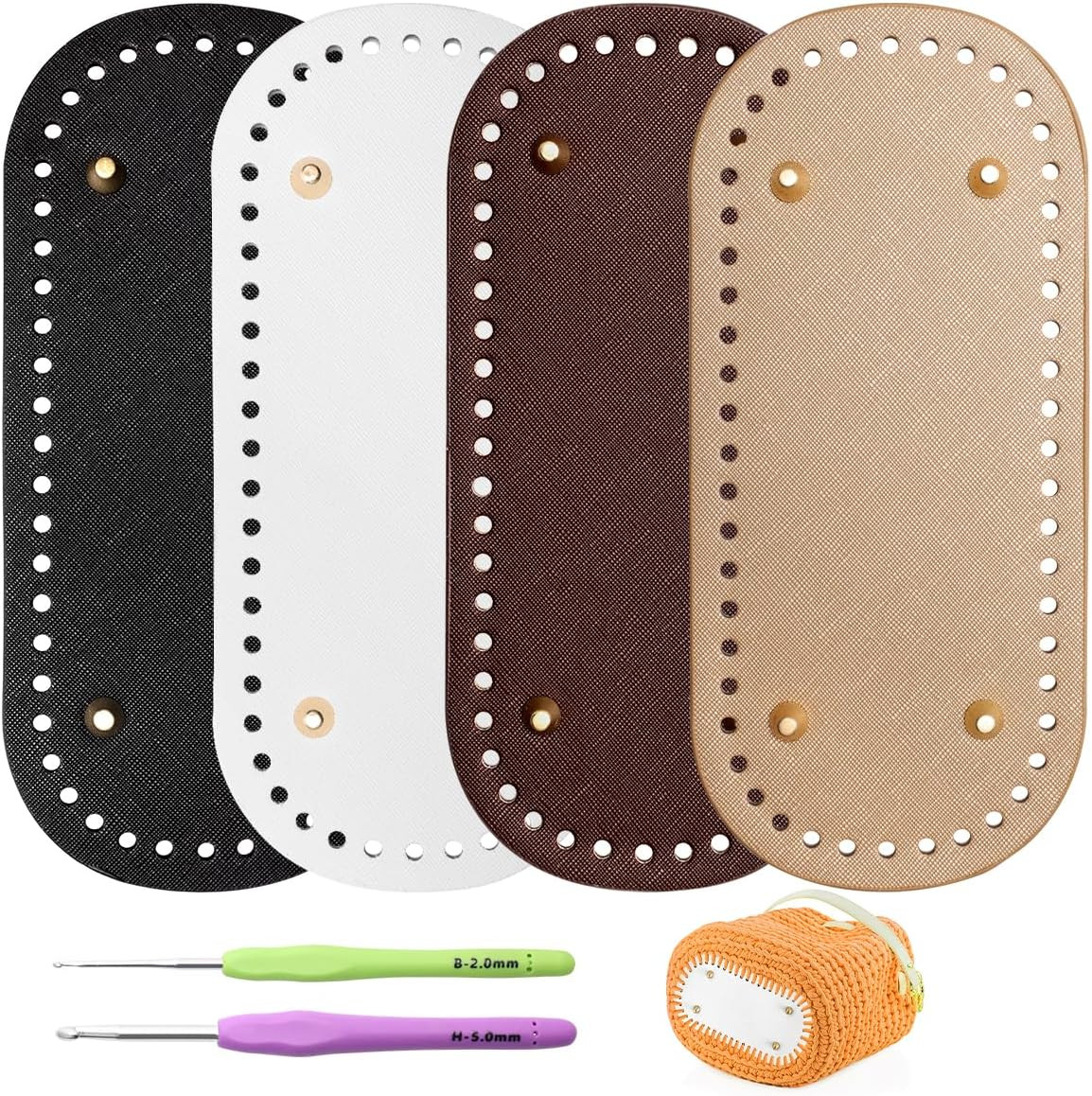 4 Leather Purse Bases with 2 Crochet Hooks for DIY Bag Making, 4 Colors