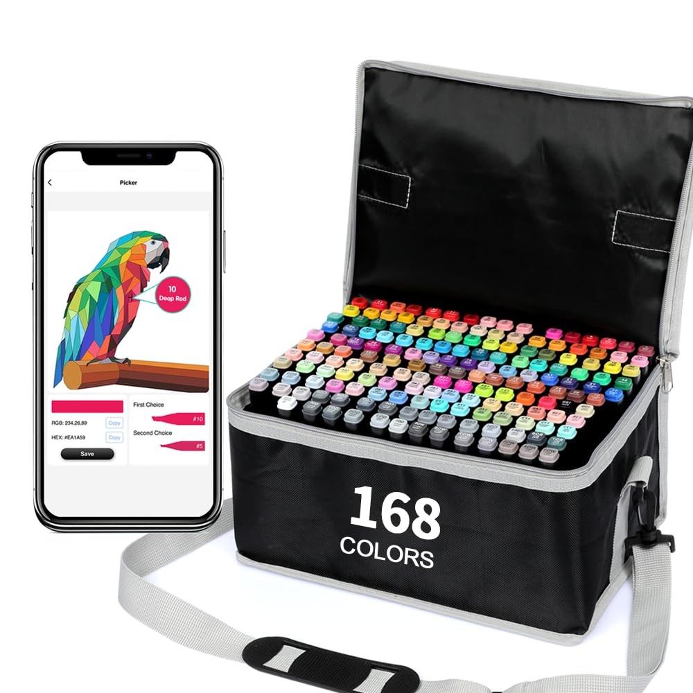 168 Colors Alcohol Markers, Art Markers for Artists with Coloring App, Dual T...