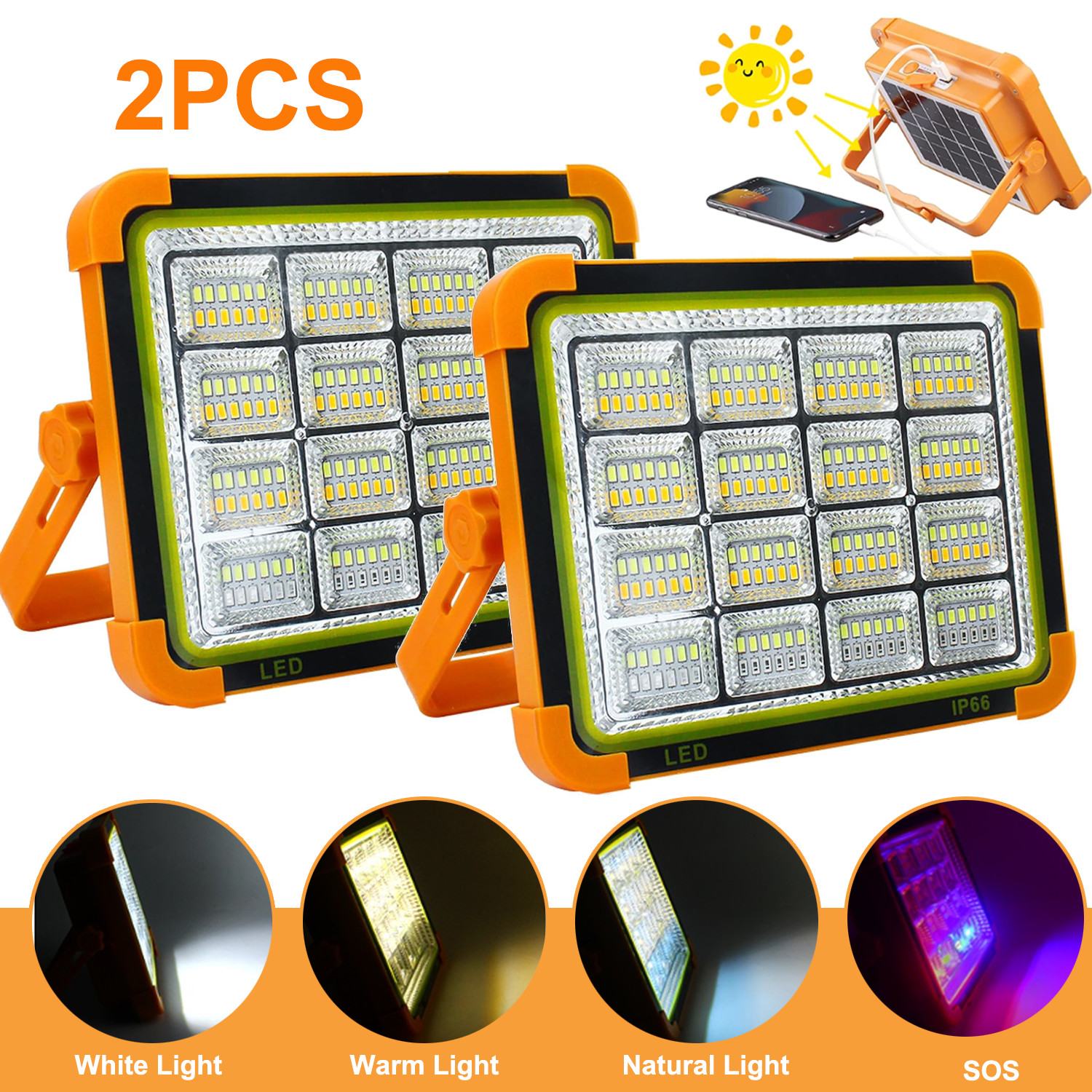 2Pack 288LED Solar Work Light Rechargeable Portable Flood Light for Camping 650W