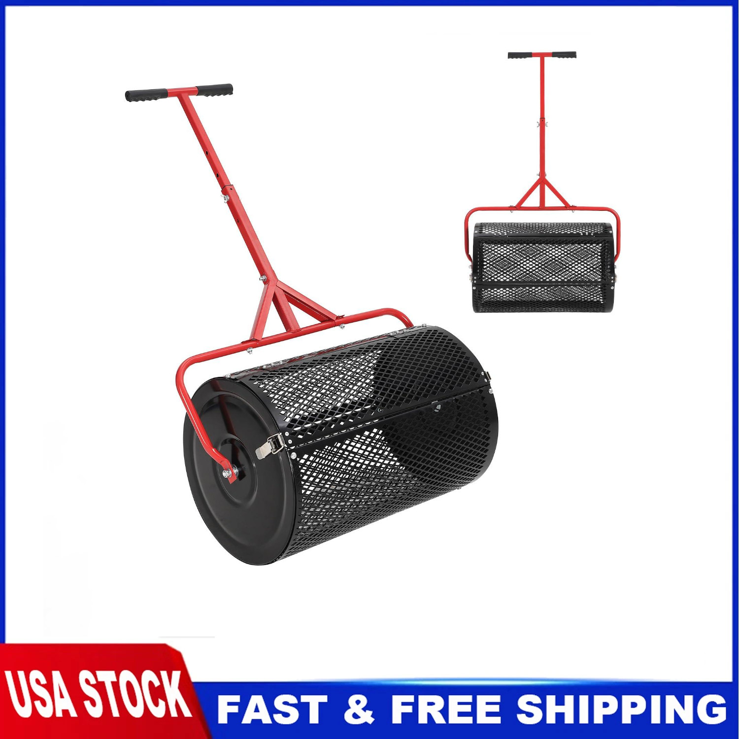 24-Inch Compost Spreader with T-Handle Grass Seed Spreaders with Side Latches