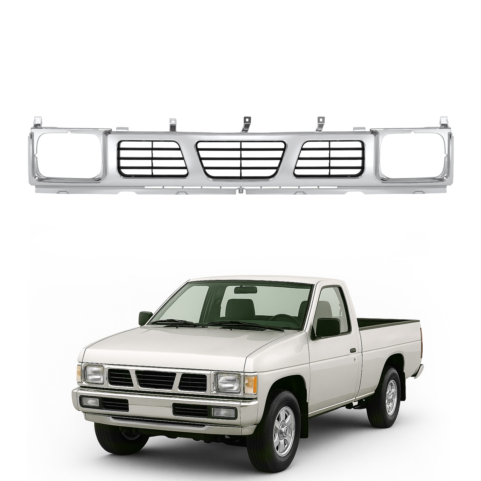 New Chrome Front Bumper Grille Shell For 1993-1997 Nissan D21/Pickup