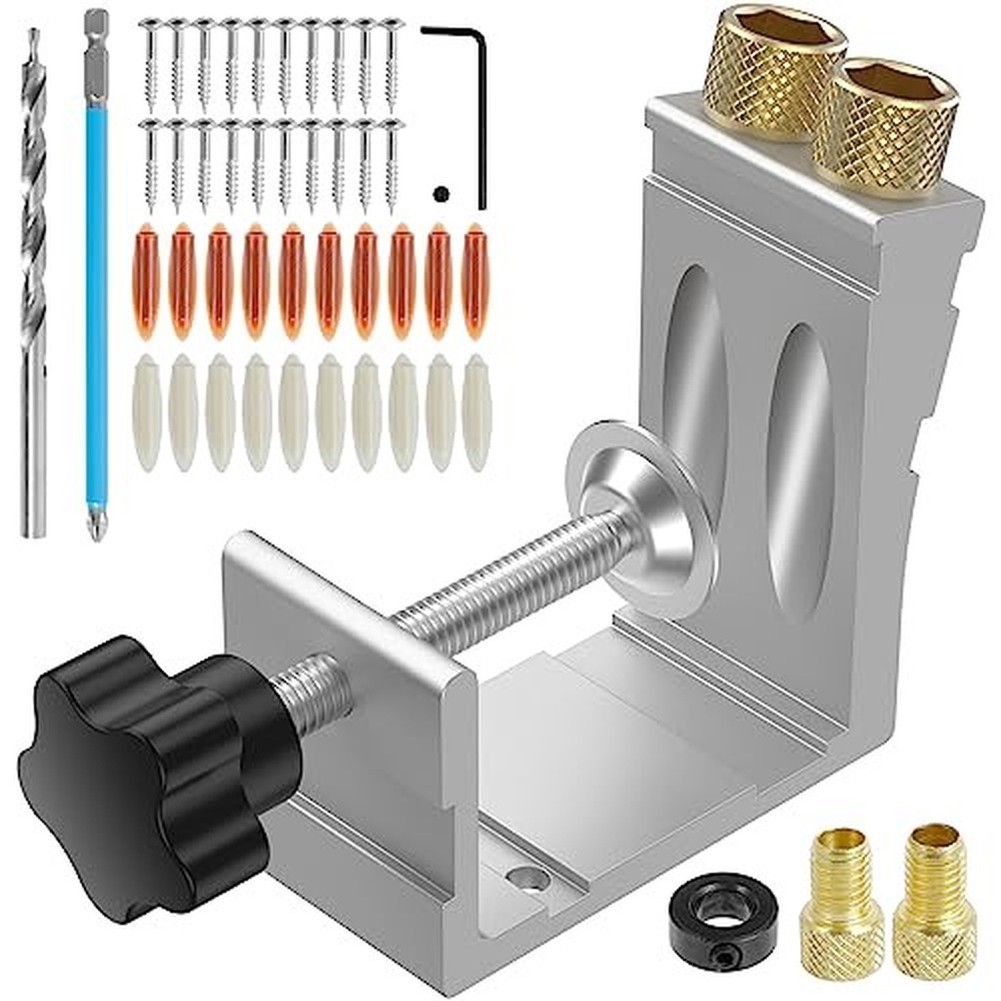 Woodworking Hole Punch Set Includes Jig Stopper Thread Drill Bit Hex Shank