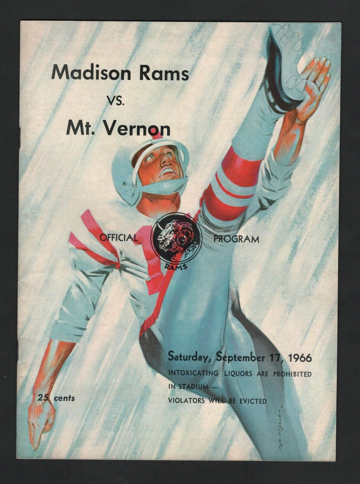 9/17/1966 Madison Rams vs Mt. Vernon, Ohio High School Football Program  #M1695