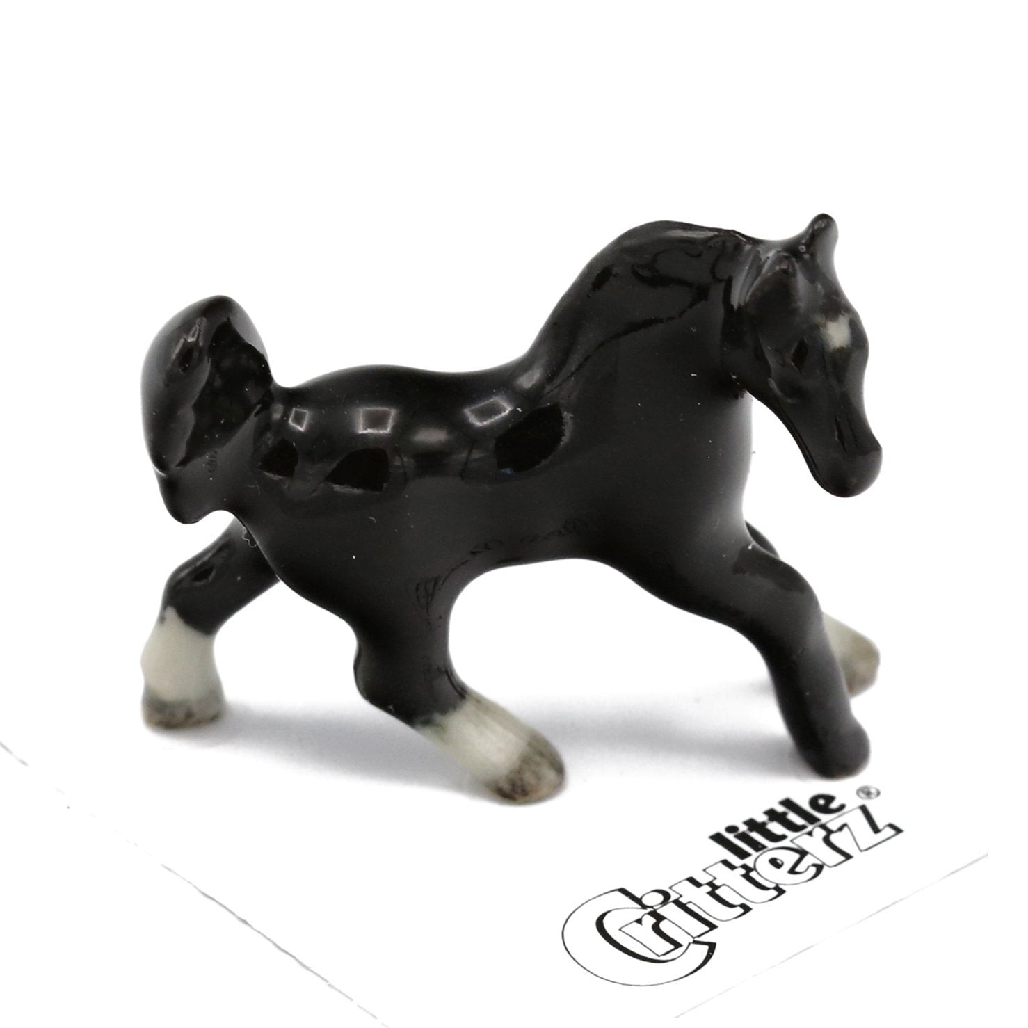 Little Critterz Horse - Black Horse "Star" Animal - Miniature Porcelain Figurine