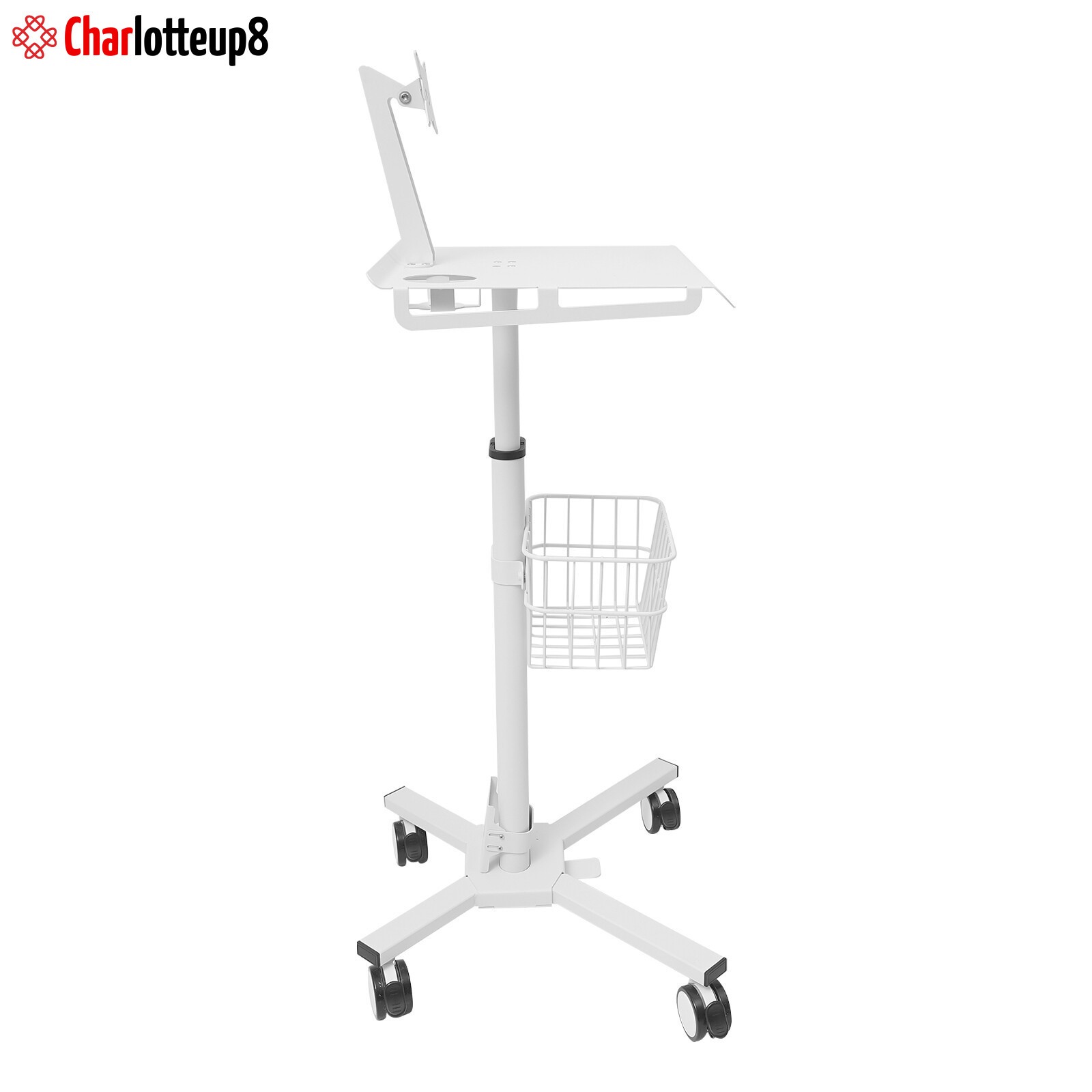Rolling Medical Cart Height Adjustable Mobile Medical Tablet Cart White