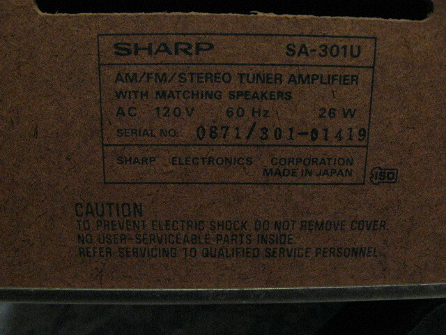 Vintage Sharp Solid State AM/FM Stereo Tuner Amp Model SA-301U with Speakers