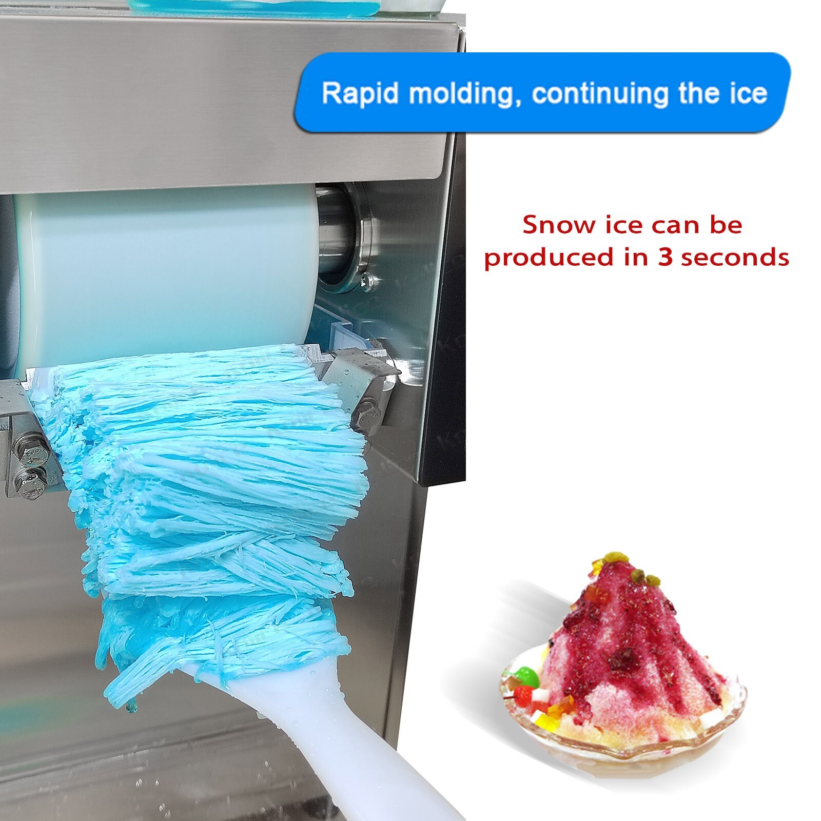 USA Automatic Snowflake Ice Machine Shaved Ice 275lbs/Day with Rotatable Base