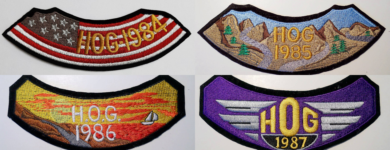 RARE LOT 1984-5-6-7 HOG 4 HARLEY OWNERS GROUP ROCKER PATCH BIKER NEW OLD STOCK