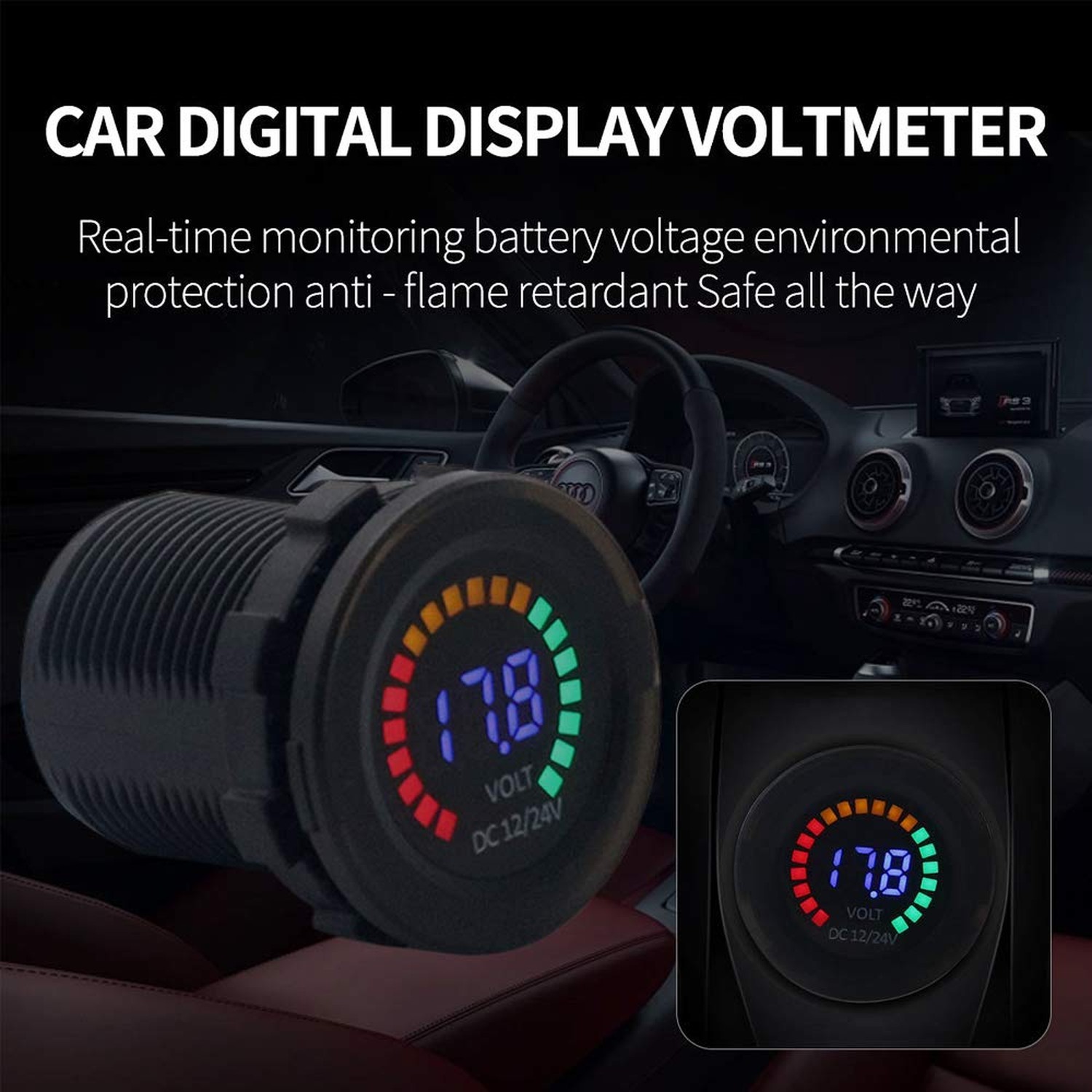Universal Digital Display Voltmeter Waterproof Voltage Meter Green LED for DC...