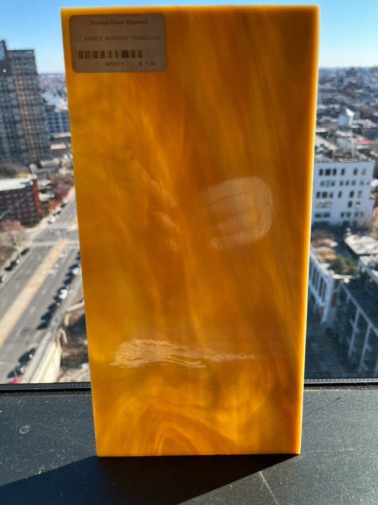 Spectrum - SP3171 - light amber with white translucent - 12” x 6” stained glass