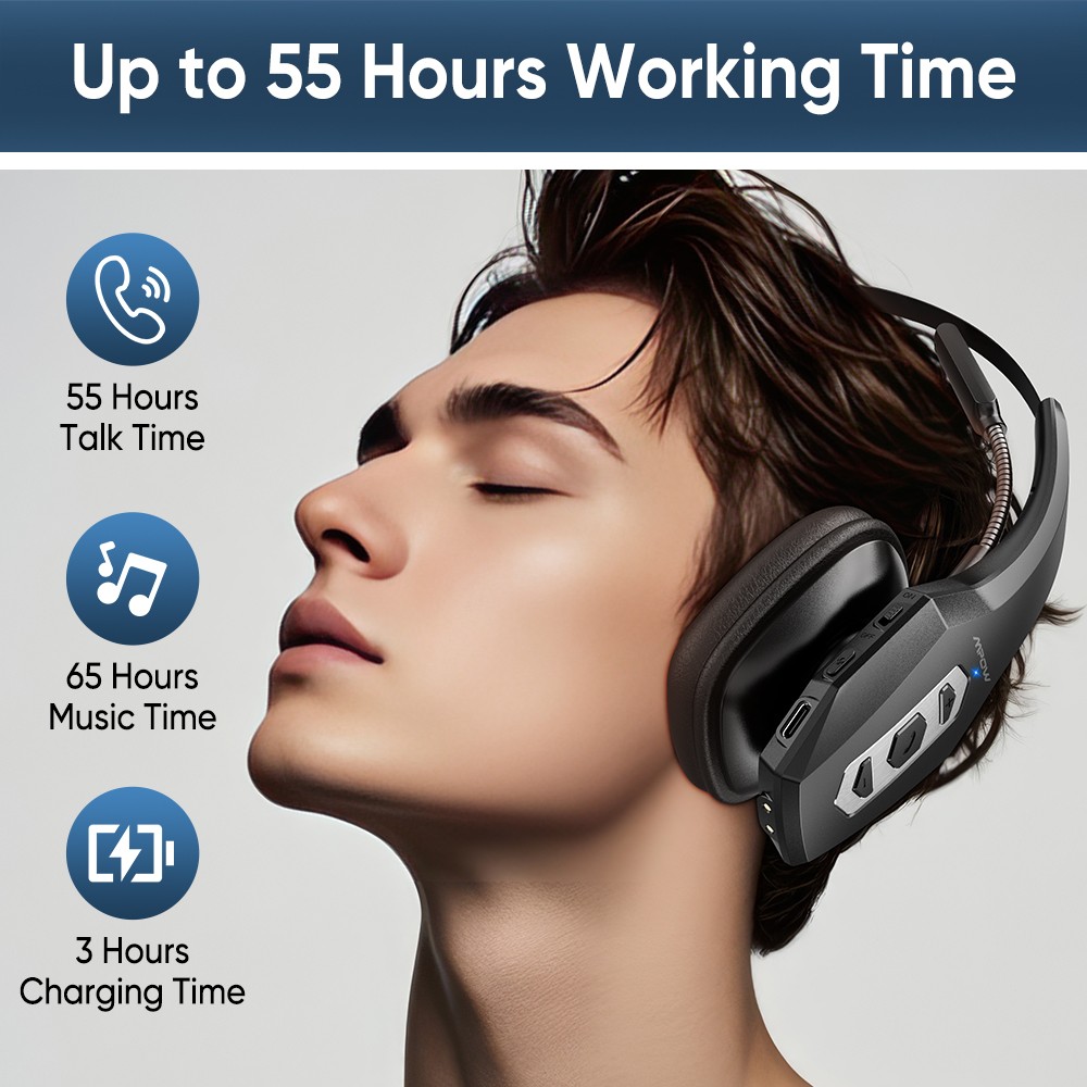 MPOW Trucker Bluetooth 5.3 Headset with Noise Cancelling with charging base