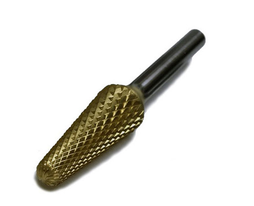 BesQual B-1/2 Cone Lathe Carbide Bur 1/4" Shank, Titanium Nitrite Coate-313-1202
