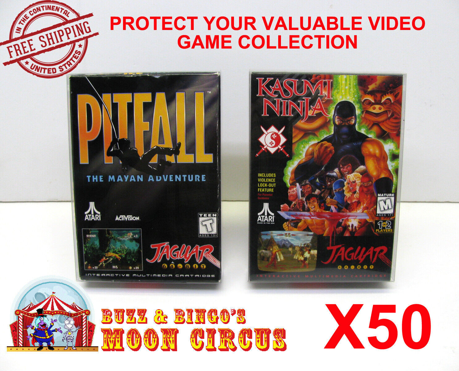 50x CLEAR PLASTIC PROTECTIVE BOX PROTECTOR SLEEVE FOR ATARI JAGUAR GAME BOXES