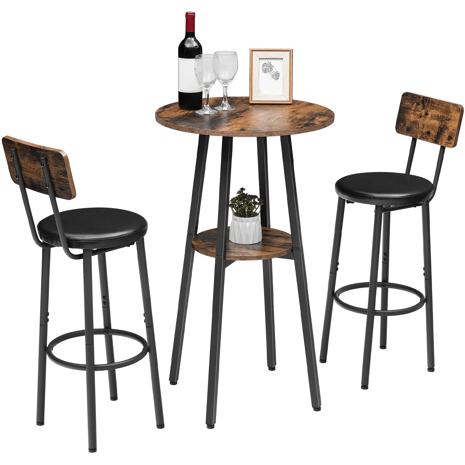 Round Pub Table with Storage, 37.4" High Top for Small Spaces, Easy Assembly, Ru
