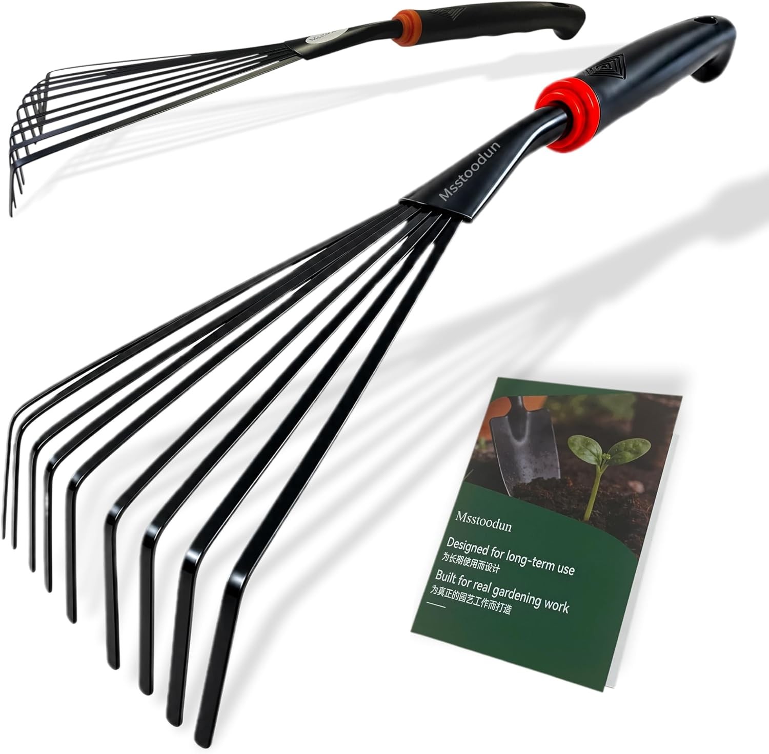 2 Pack Small Hand Rake for Gardening, Mini Leaf & Shrub Rake with Durable Steel