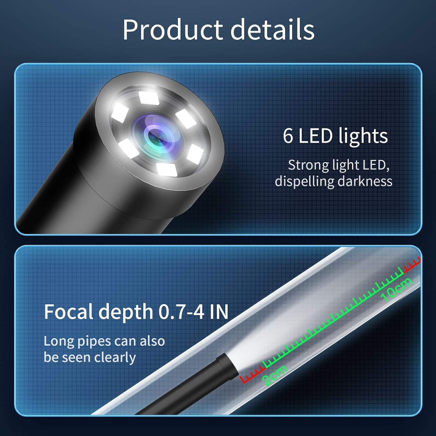 1080P HD Waterproof Endoscope Camera with 6 LED Light-Borescope with 9.8FT Cable