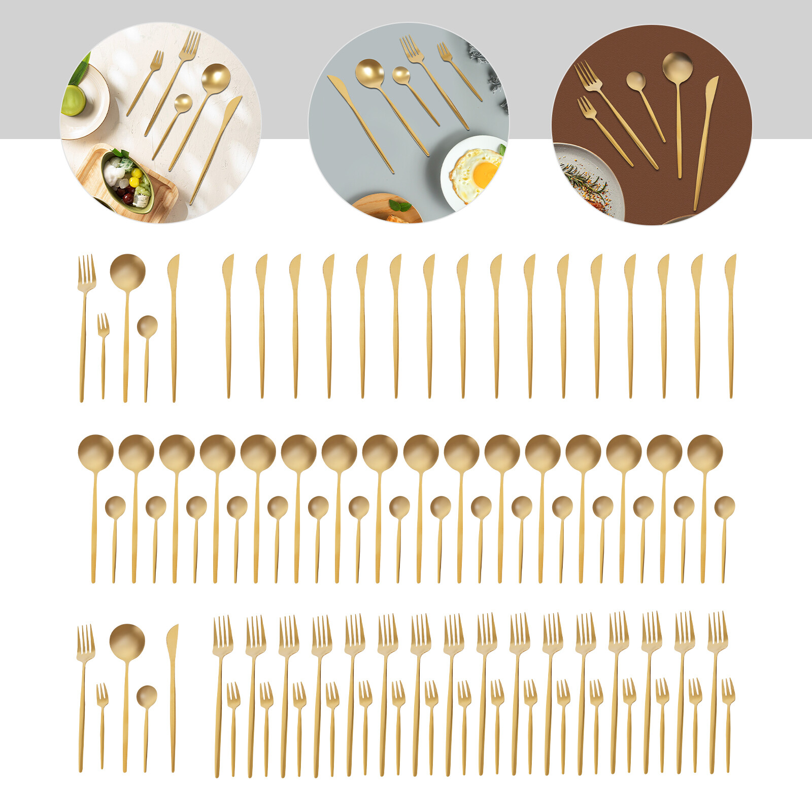 90 Pieces Gold Silverware Set Modern Stainless Steel Flatware Set Service For 18