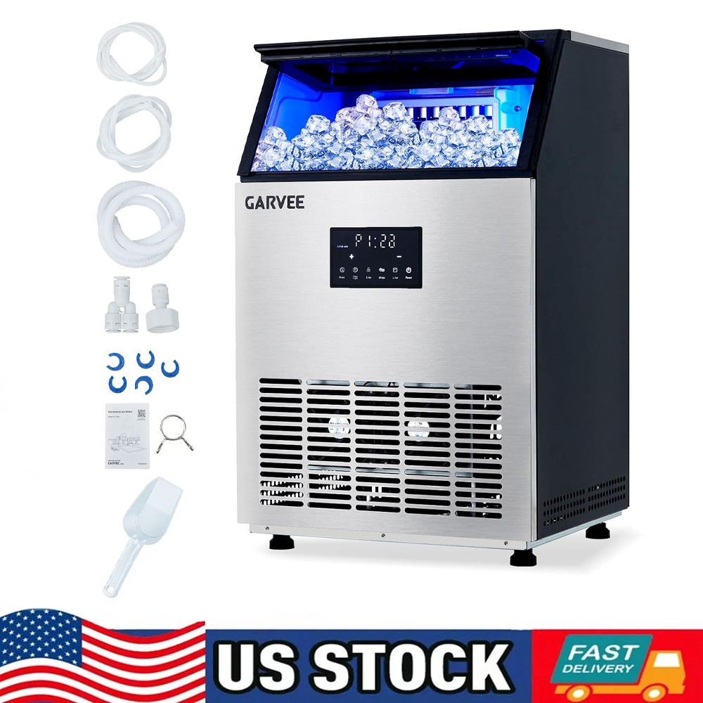 Garvee 150lbs Commercial Ice Maker Built-in Ice Cube Machine Dual Water Inlet