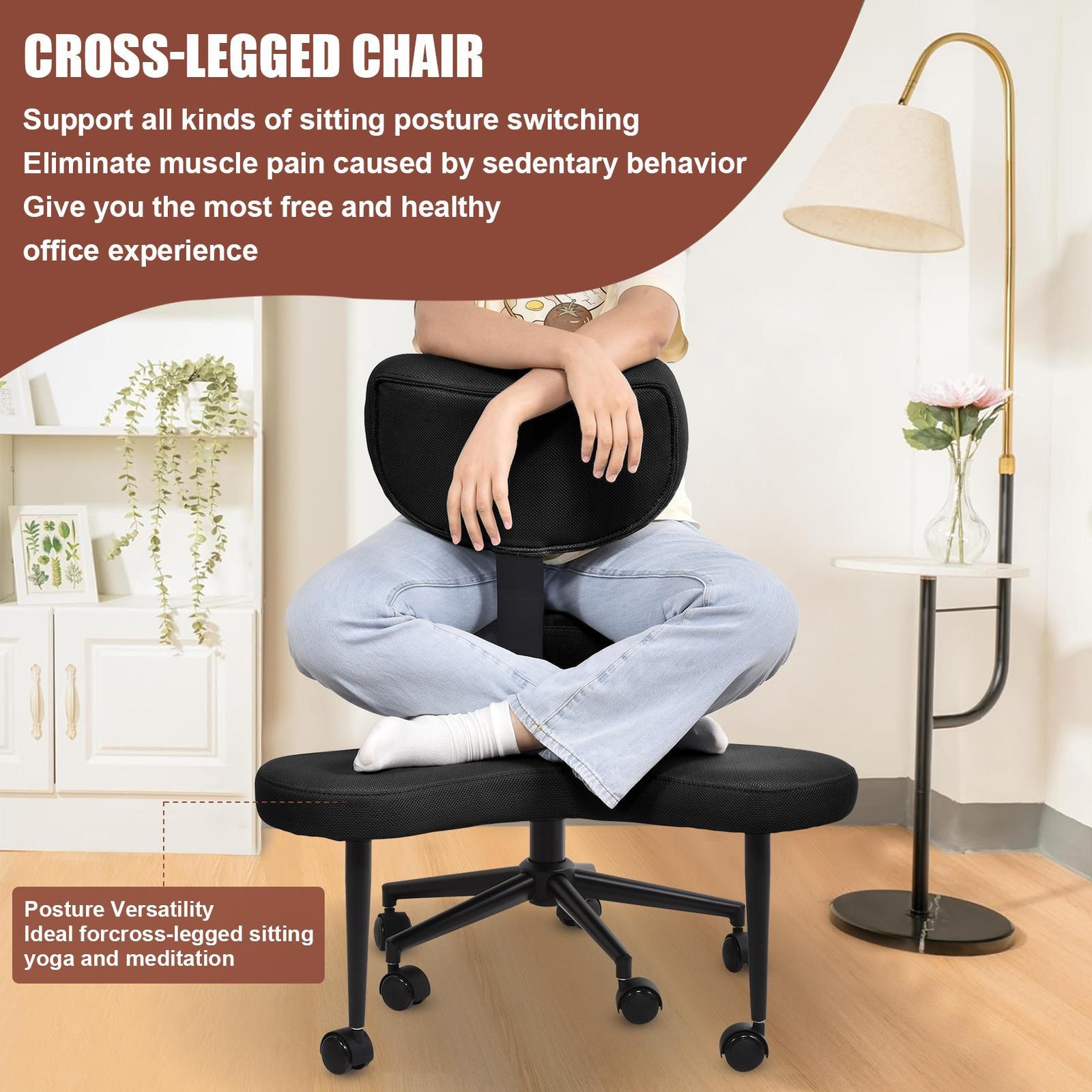 NAFE Criss Legged Chair Office Desk with Back Support Meditation Yoga Chair