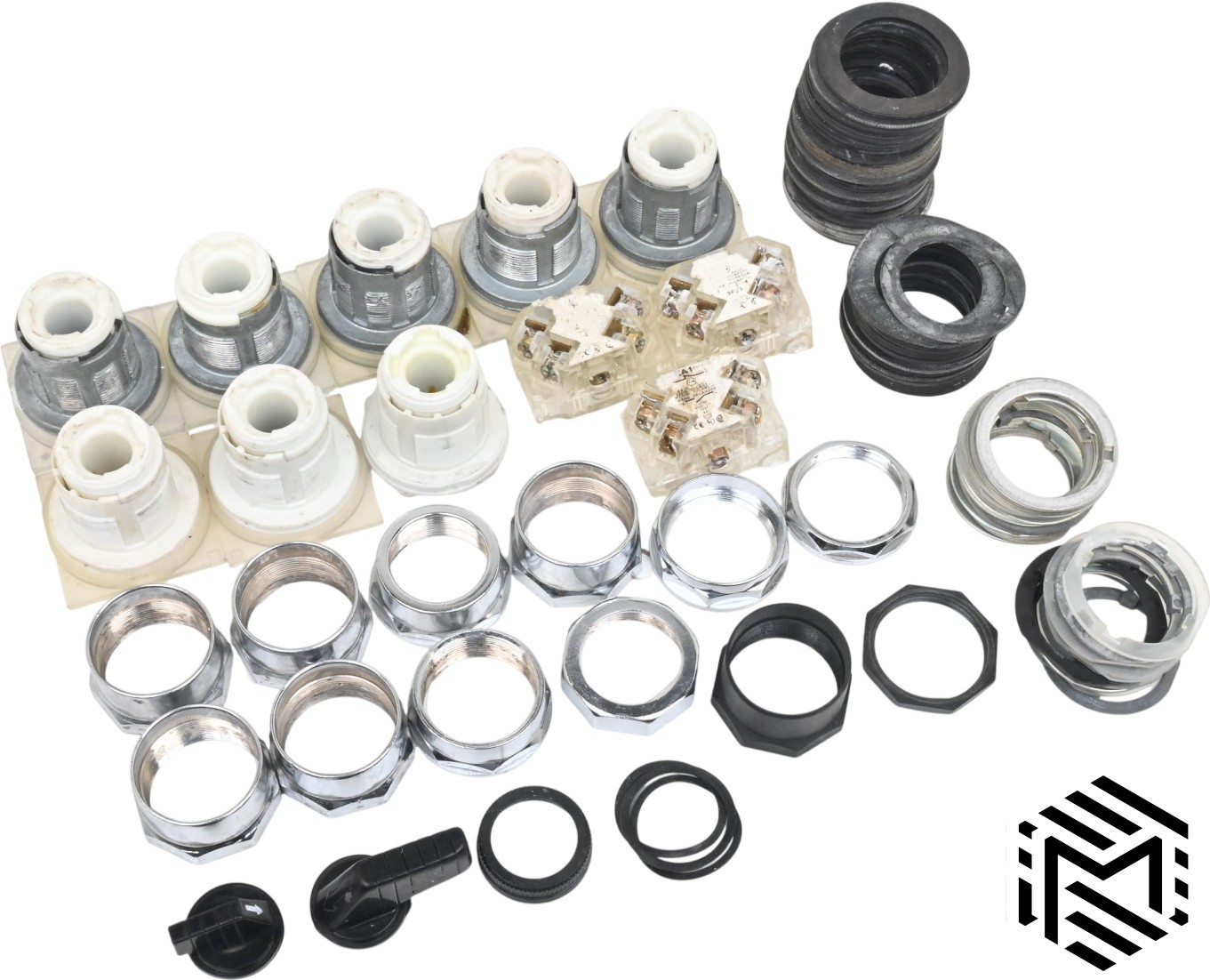 Assorted Square D Selector Switch Parts - Operators, Mounting Nuts, Contacts