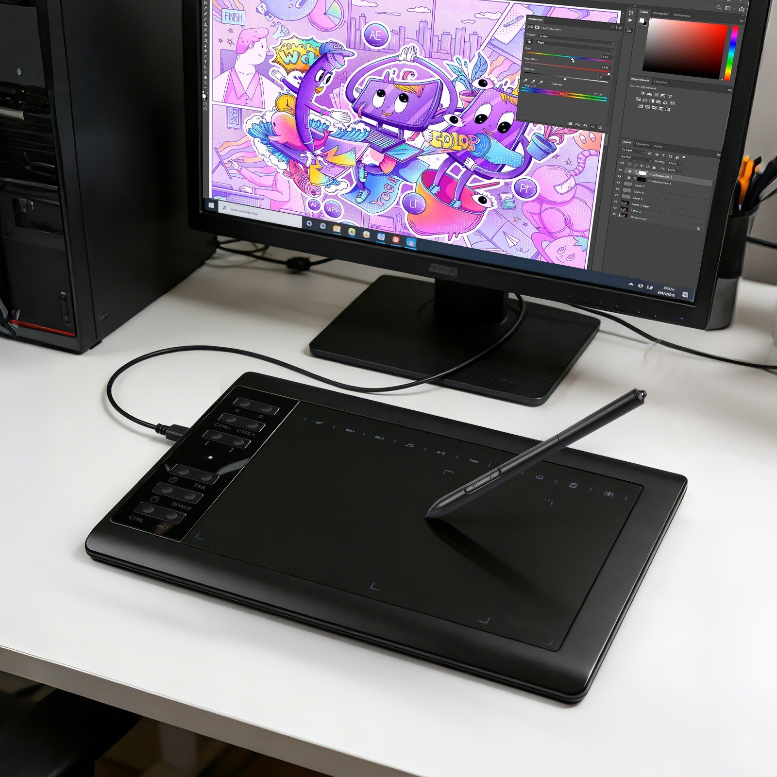 Graphics Drawing Tablet with Battery-Free Pen - 10x6Inch Area for PC/Mac/Android