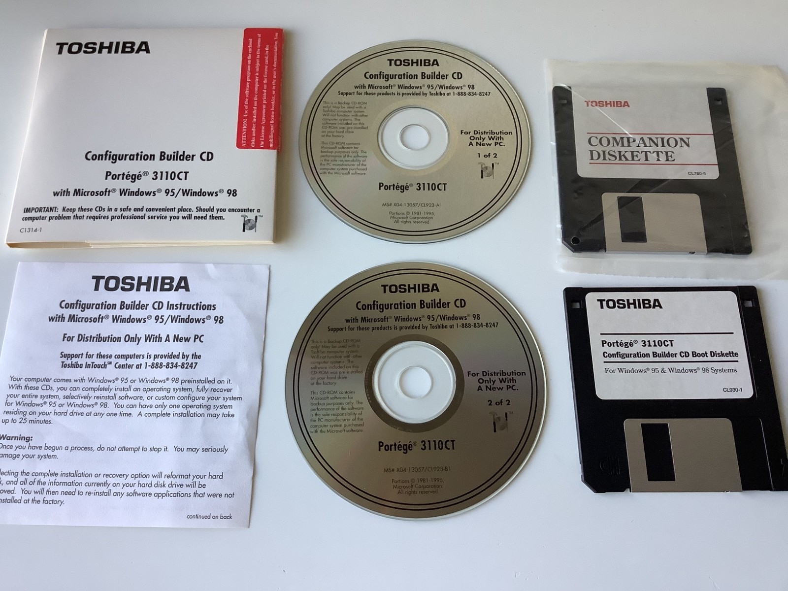 Toshiba Portege 3110CT Configuration Builder CD & Floppy Disks Windows 95 98