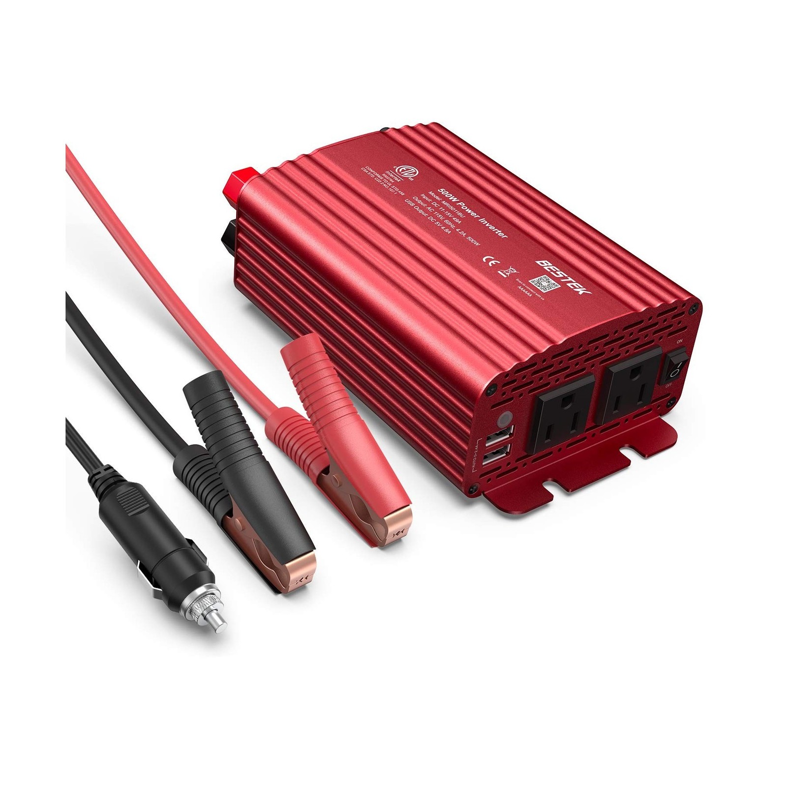 BESTEK 500W Power Inverter DC 12V to 110V AC Converter with Alligator Battery...