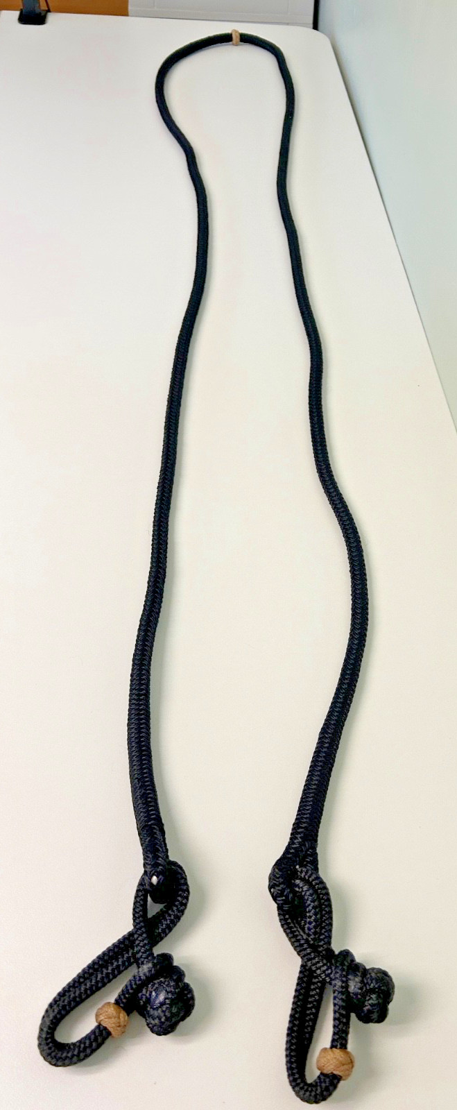 Beautiful custom made black 3/8" rope rein of soft yacht rope with connectors