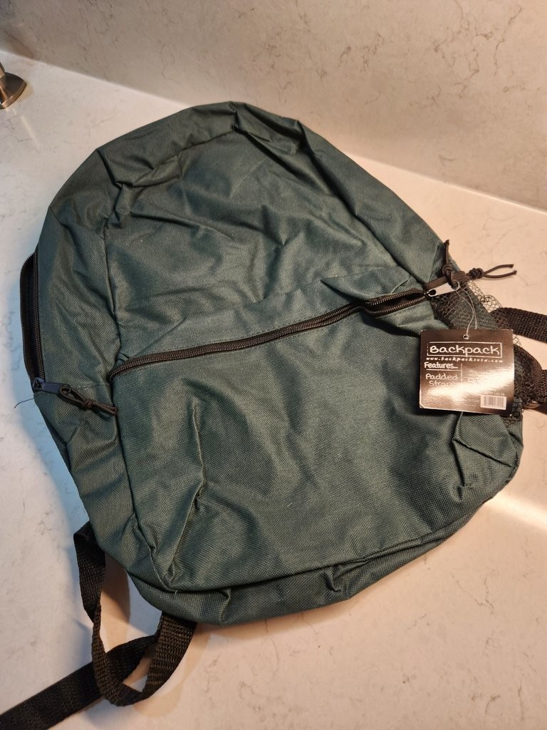 Green Nylon Backpack with Padded Straps
