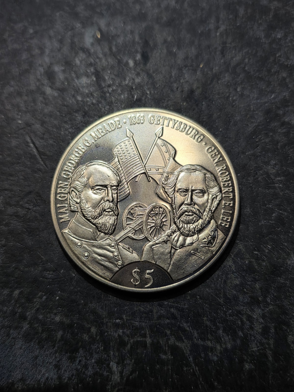 1999 Civil War Meade, Lee, Gettysburg,  Republic of Liberia $5 Coin