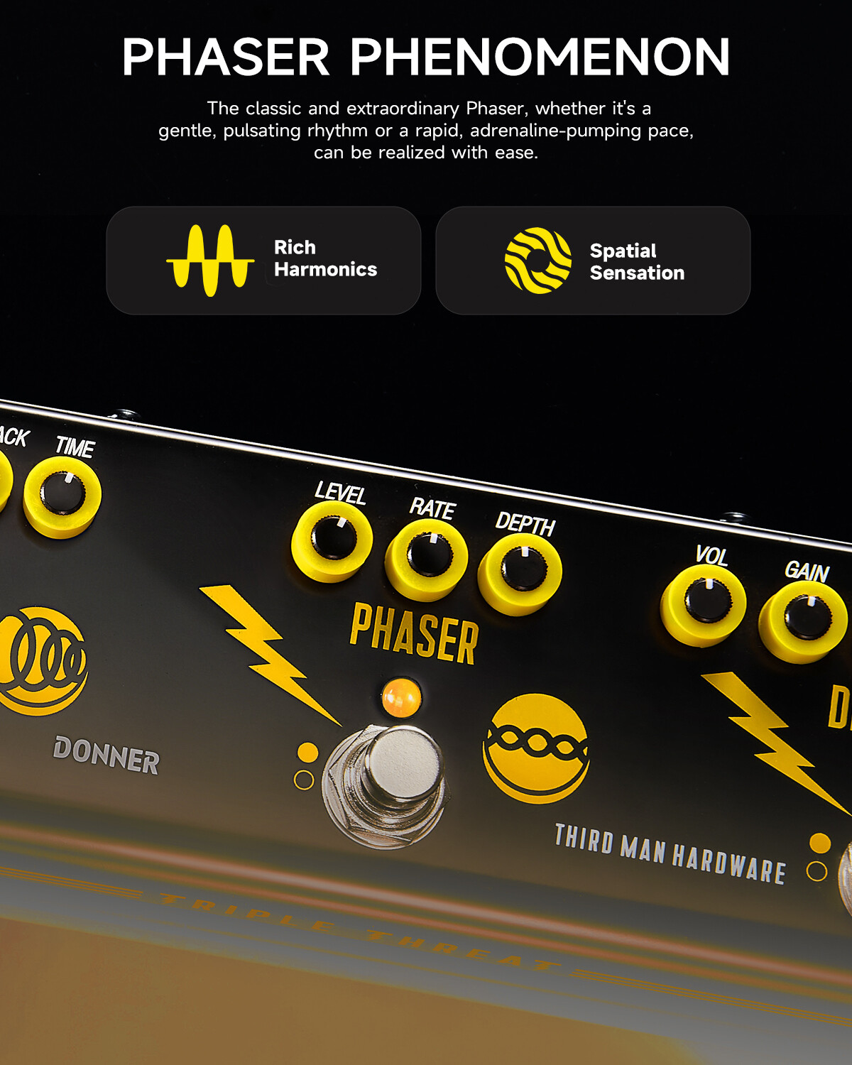 Triple Threat Multi-Effect Pedal Distortion Phaser Echo Adapter Included
