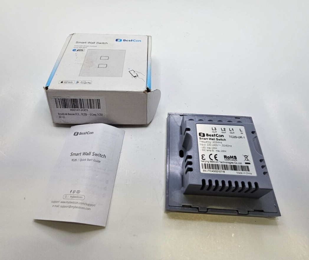Bestcon Smart Wall Switch Standard 220-240V 433Mhz 50/60Hz TC2S-UK-1