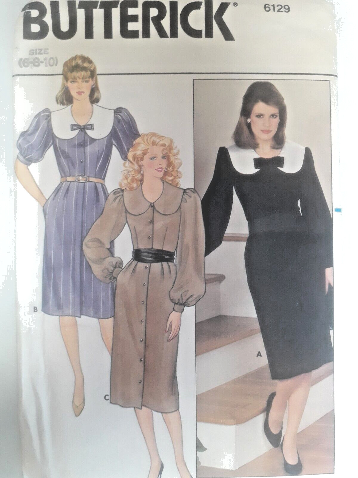 Dress Shirtdress 6 8 10 Butterick 6129 Sewing Pattern Straight VTG 80s Modest UC