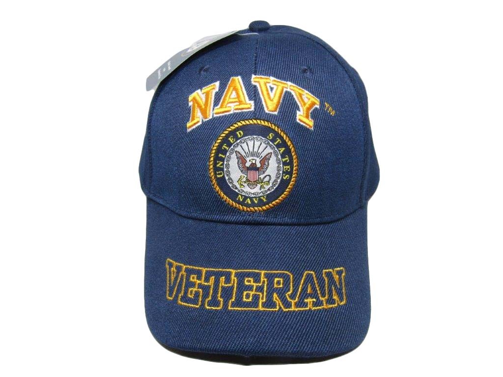 US Navy Veteran Emblem Letters On Bill Crest Shadow Blue Embroidered Cap Hat