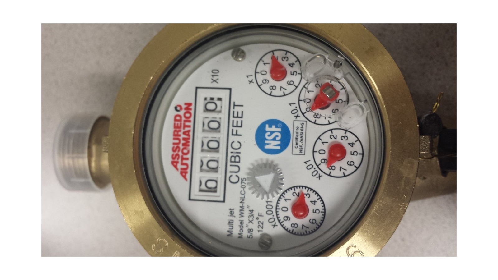 3/4” Water Meter: Lead Free Brass, NSF Certified, Multi-Jet, Cubic Feet (H
